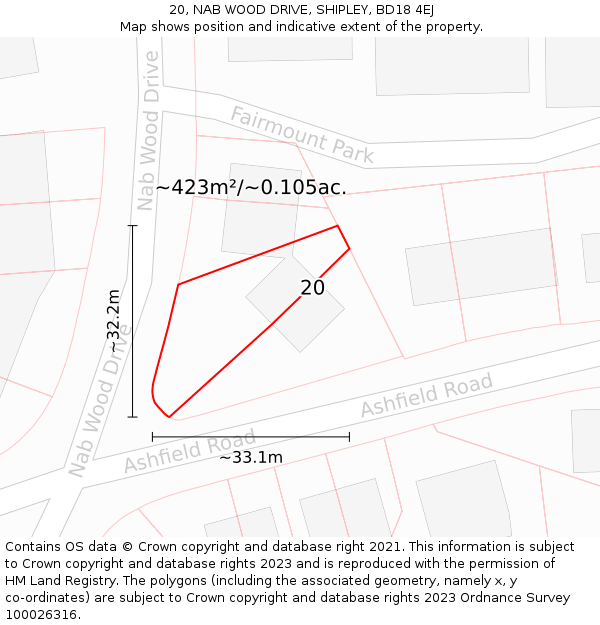 20, NAB WOOD DRIVE, SHIPLEY, BD18 4EJ: Plot and title map