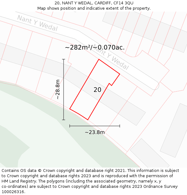 20, NANT Y WEDAL, CARDIFF, CF14 3QU: Plot and title map