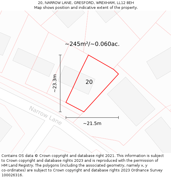 20, NARROW LANE, GRESFORD, WREXHAM, LL12 8EH: Plot and title map