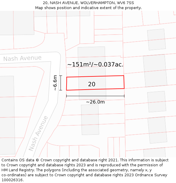 20, NASH AVENUE, WOLVERHAMPTON, WV6 7SS: Plot and title map
