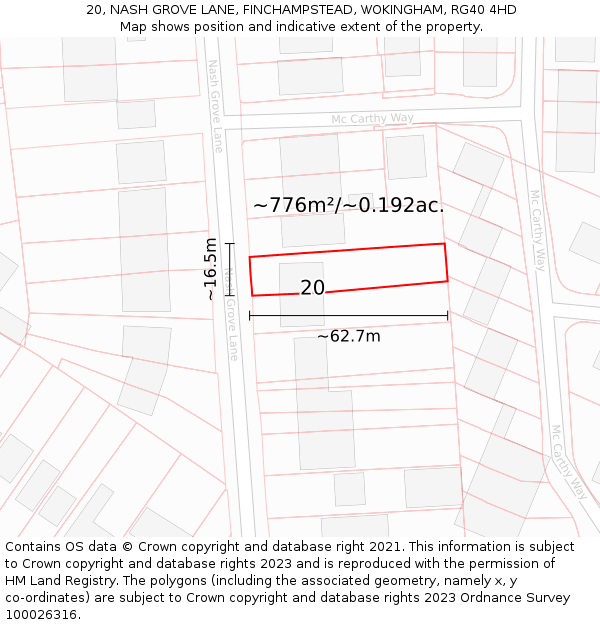 20, NASH GROVE LANE, FINCHAMPSTEAD, WOKINGHAM, RG40 4HD: Plot and title map