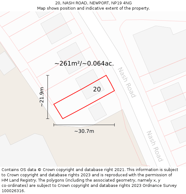 20, NASH ROAD, NEWPORT, NP19 4NG: Plot and title map