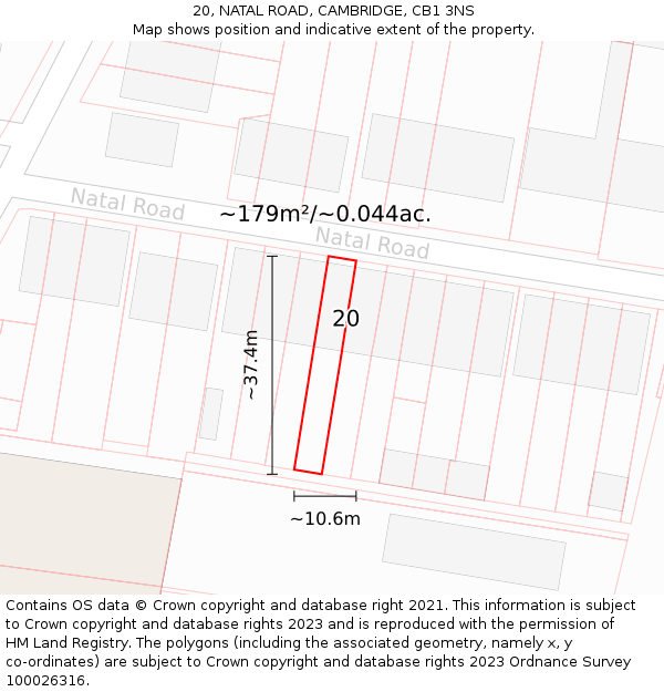 20, NATAL ROAD, CAMBRIDGE, CB1 3NS: Plot and title map