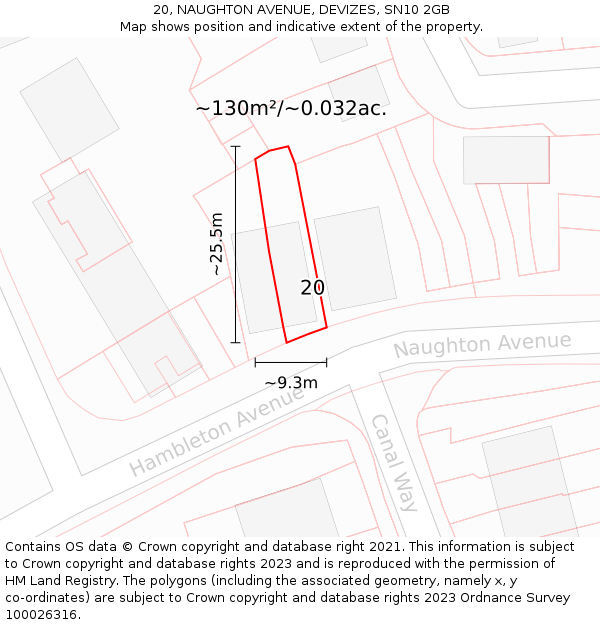 20, NAUGHTON AVENUE, DEVIZES, SN10 2GB: Plot and title map