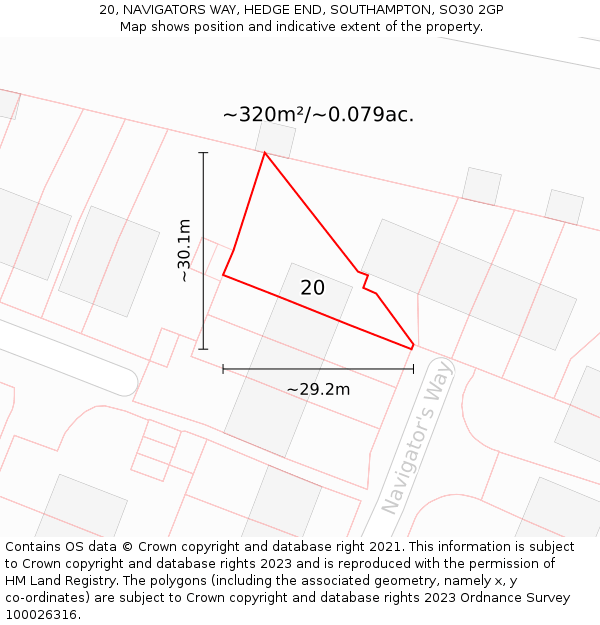 20, NAVIGATORS WAY, HEDGE END, SOUTHAMPTON, SO30 2GP: Plot and title map