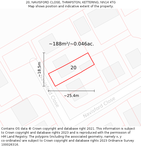 20, NAVISFORD CLOSE, THRAPSTON, KETTERING, NN14 4TG: Plot and title map