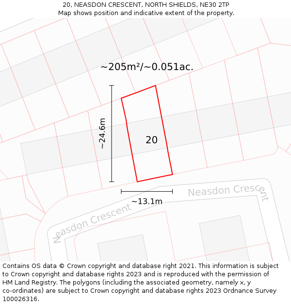 20, NEASDON CRESCENT, NORTH SHIELDS, NE30 2TP: Plot and title map