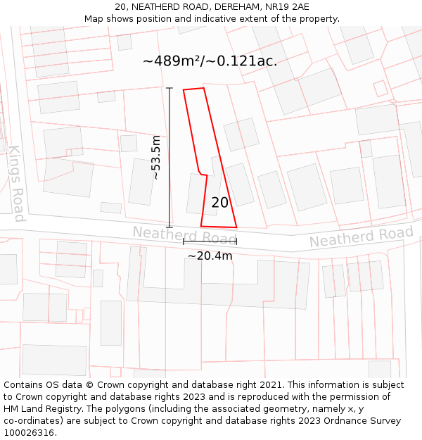 20, NEATHERD ROAD, DEREHAM, NR19 2AE: Plot and title map