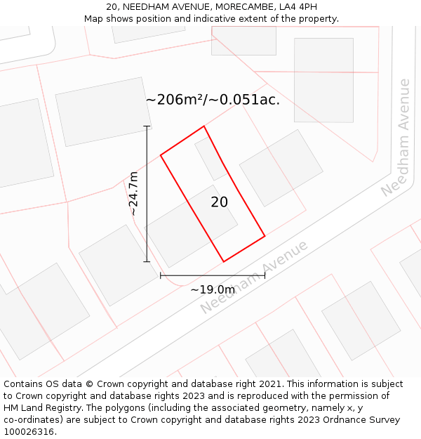 20, NEEDHAM AVENUE, MORECAMBE, LA4 4PH: Plot and title map
