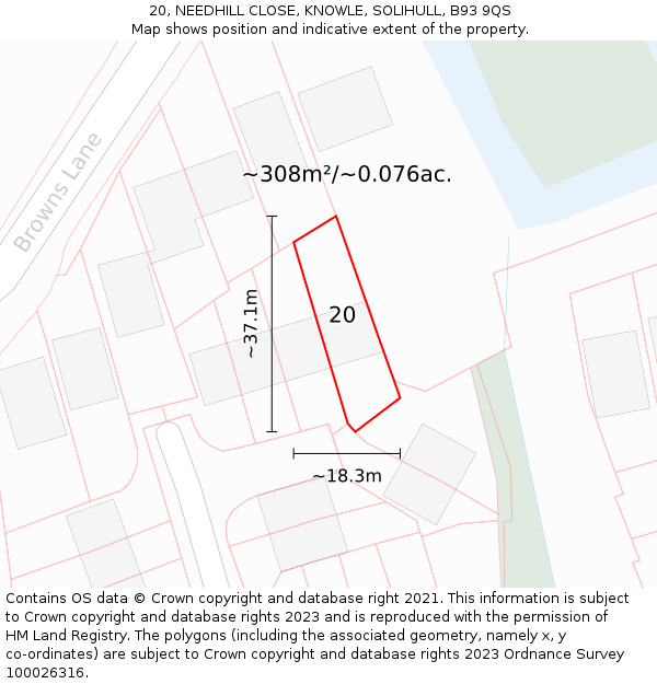 20, NEEDHILL CLOSE, KNOWLE, SOLIHULL, B93 9QS: Plot and title map