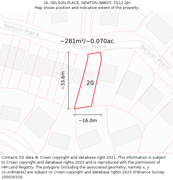 20, NELSON PLACE, NEWTON ABBOT, TQ12 2JH: Plot and title map