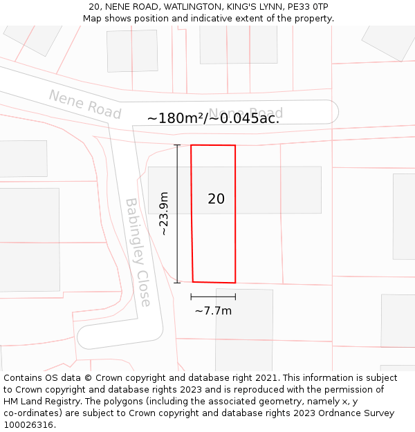 20, NENE ROAD, WATLINGTON, KING'S LYNN, PE33 0TP: Plot and title map
