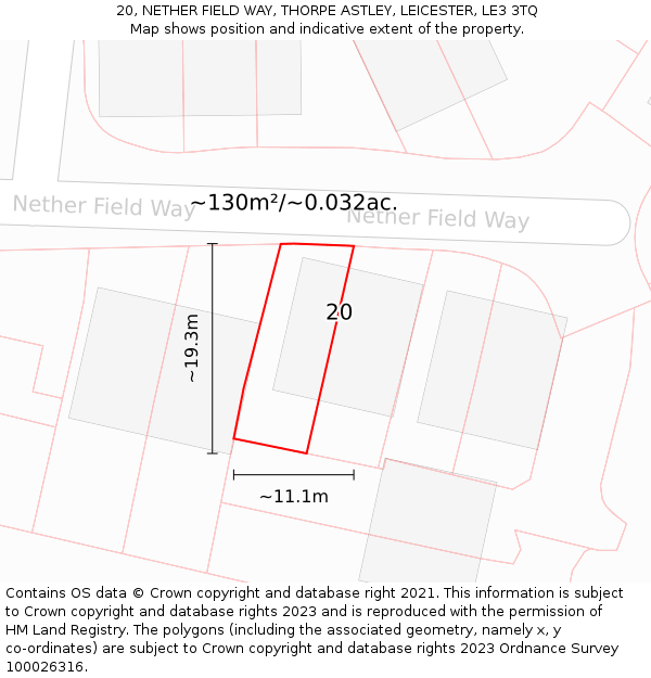 20, NETHER FIELD WAY, THORPE ASTLEY, LEICESTER, LE3 3TQ: Plot and title map