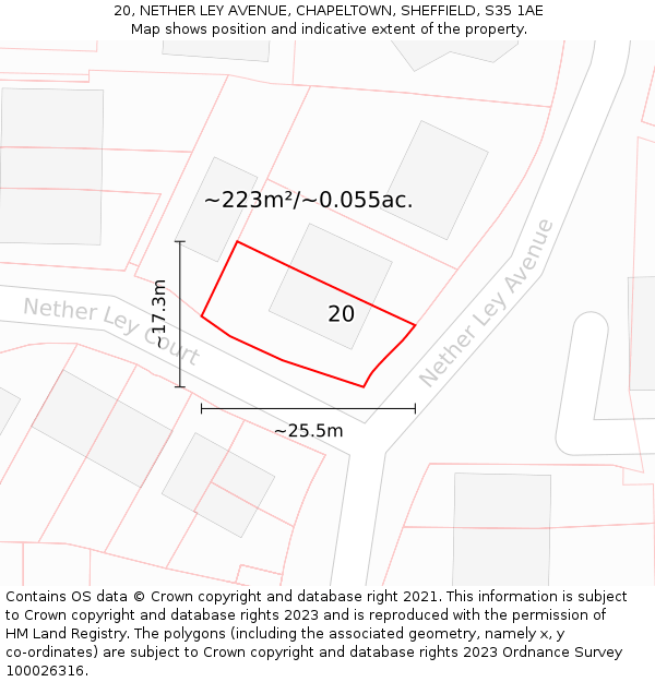 20, NETHER LEY AVENUE, CHAPELTOWN, SHEFFIELD, S35 1AE: Plot and title map