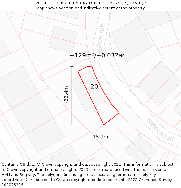 20, NETHERCROFT, BARUGH GREEN, BARNSLEY, S75 1QB: Plot and title map