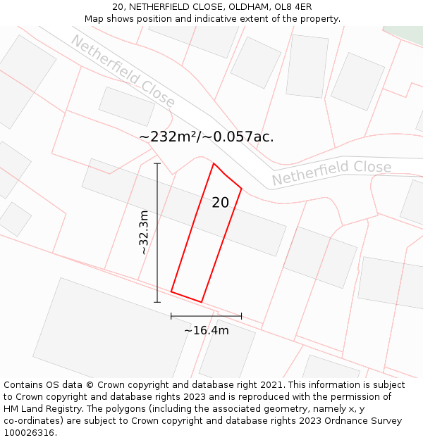 20, NETHERFIELD CLOSE, OLDHAM, OL8 4ER: Plot and title map