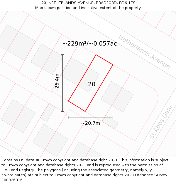 20, NETHERLANDS AVENUE, BRADFORD, BD6 1ES: Plot and title map