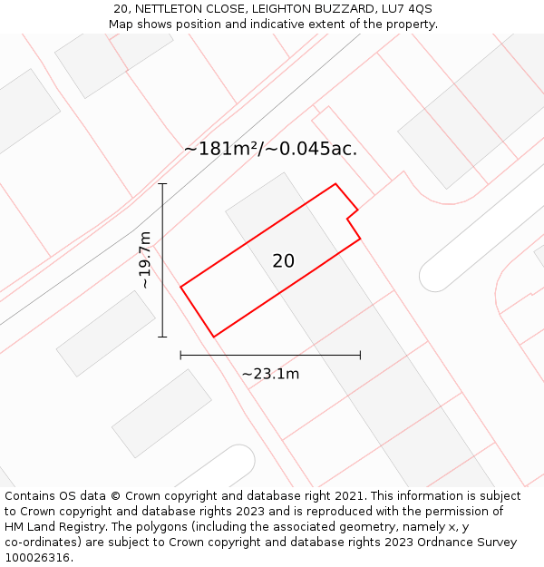 20, NETTLETON CLOSE, LEIGHTON BUZZARD, LU7 4QS: Plot and title map
