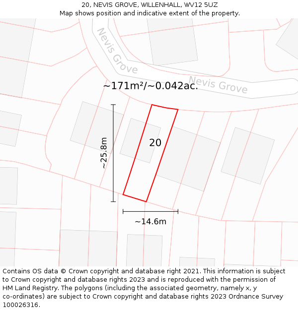 20, NEVIS GROVE, WILLENHALL, WV12 5UZ: Plot and title map