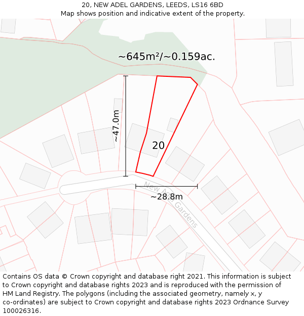 20, NEW ADEL GARDENS, LEEDS, LS16 6BD: Plot and title map