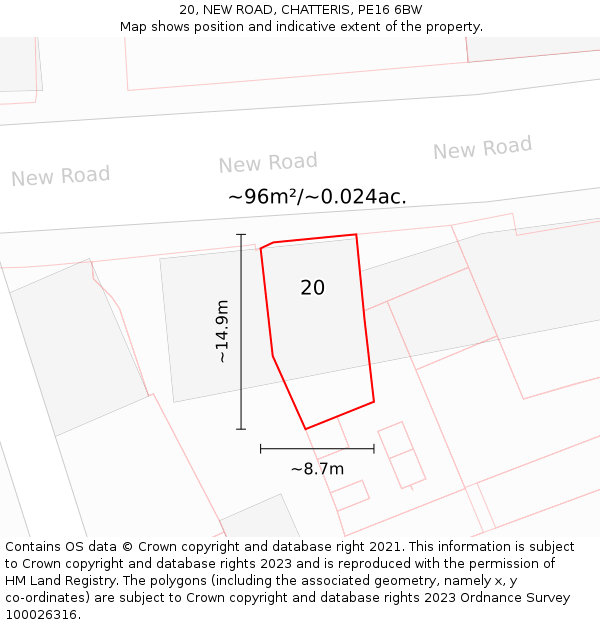 20, NEW ROAD, CHATTERIS, PE16 6BW: Plot and title map