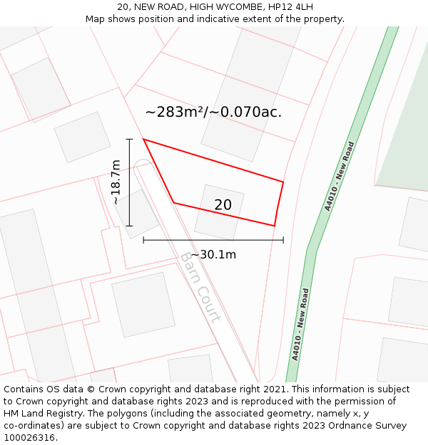 20, NEW ROAD, HIGH WYCOMBE, HP12 4LH: Plot and title map