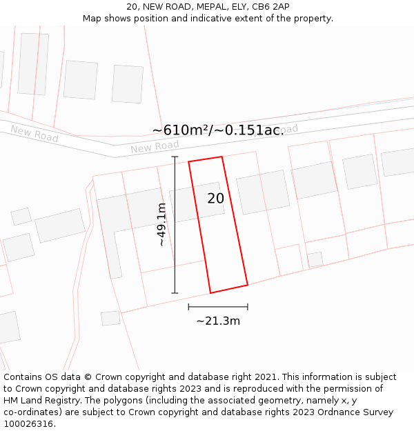 20, NEW ROAD, MEPAL, ELY, CB6 2AP: Plot and title map