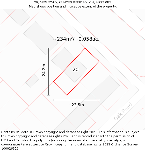 20, NEW ROAD, PRINCES RISBOROUGH, HP27 0BS: Plot and title map