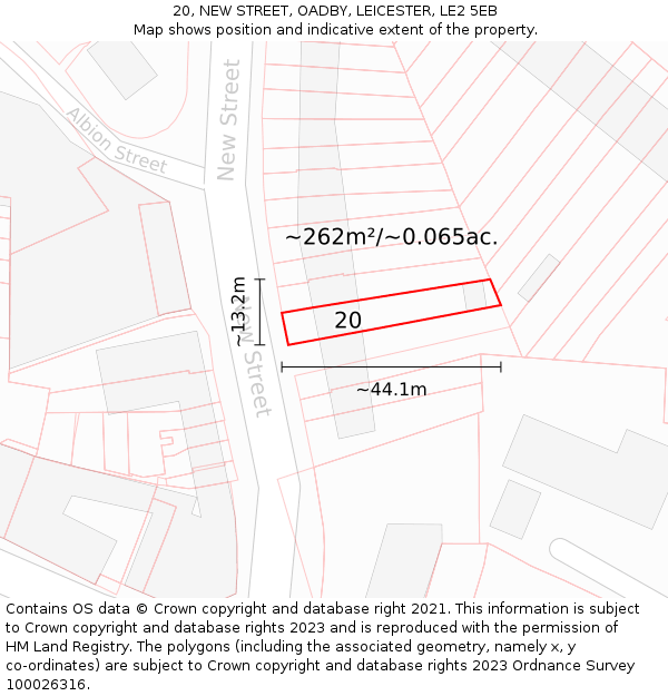 20, NEW STREET, OADBY, LEICESTER, LE2 5EB: Plot and title map