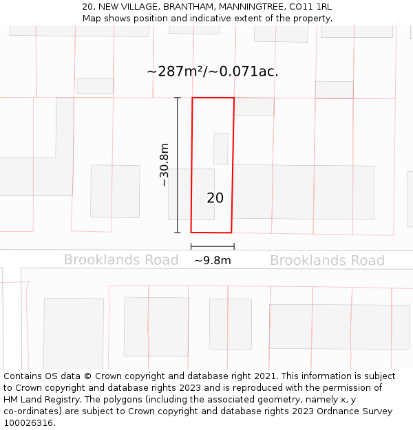 20, NEW VILLAGE, BRANTHAM, MANNINGTREE, CO11 1RL: Plot and title map