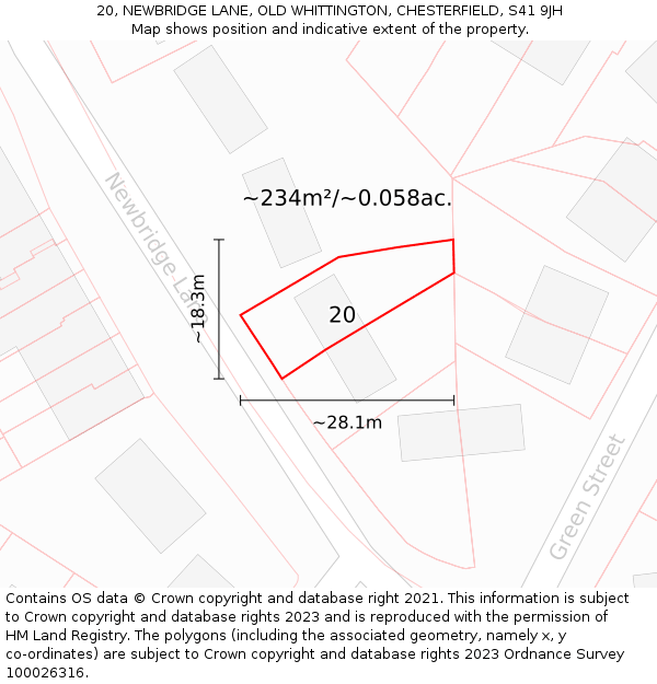 20, NEWBRIDGE LANE, OLD WHITTINGTON, CHESTERFIELD, S41 9JH: Plot and title map