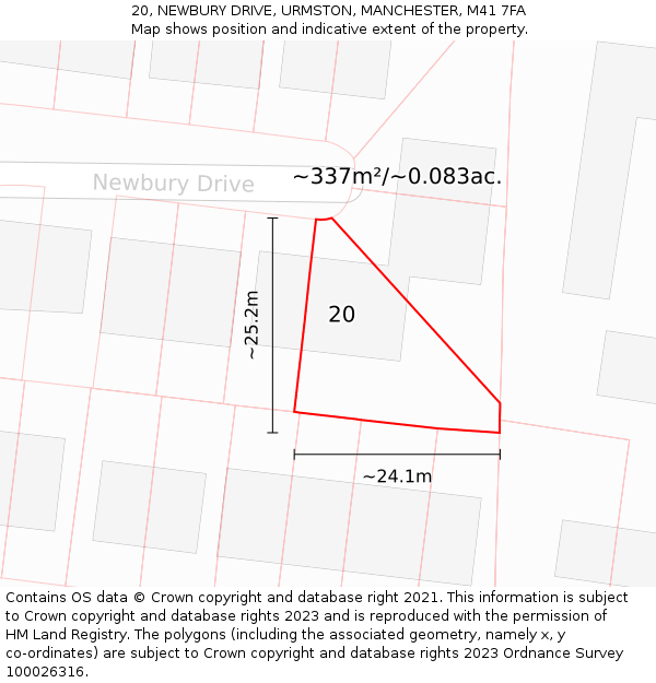 20, NEWBURY DRIVE, URMSTON, MANCHESTER, M41 7FA: Plot and title map