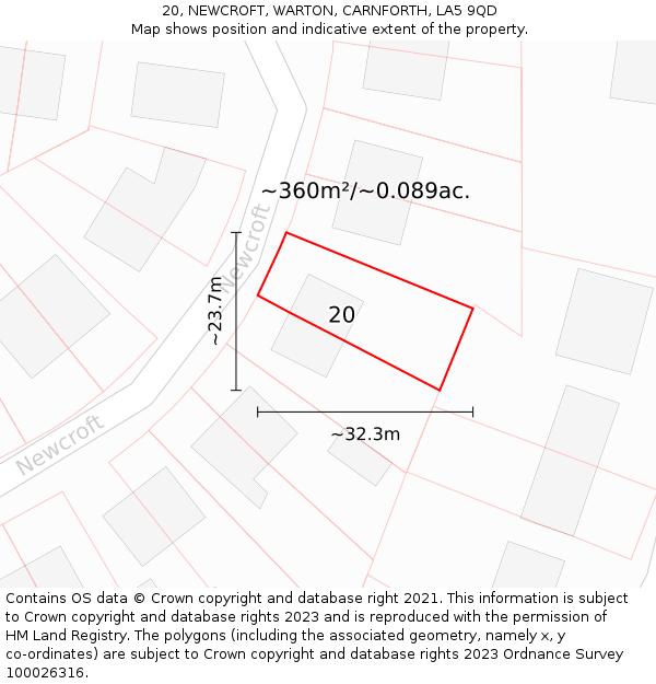 20, NEWCROFT, WARTON, CARNFORTH, LA5 9QD: Plot and title map