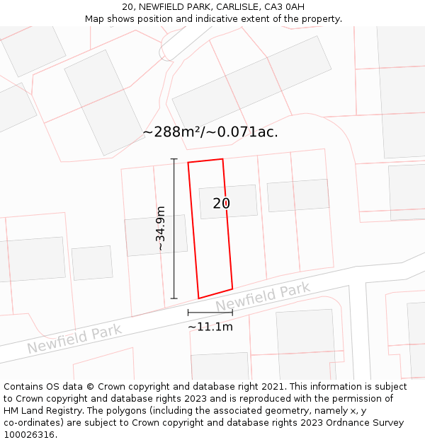 20, NEWFIELD PARK, CARLISLE, CA3 0AH: Plot and title map