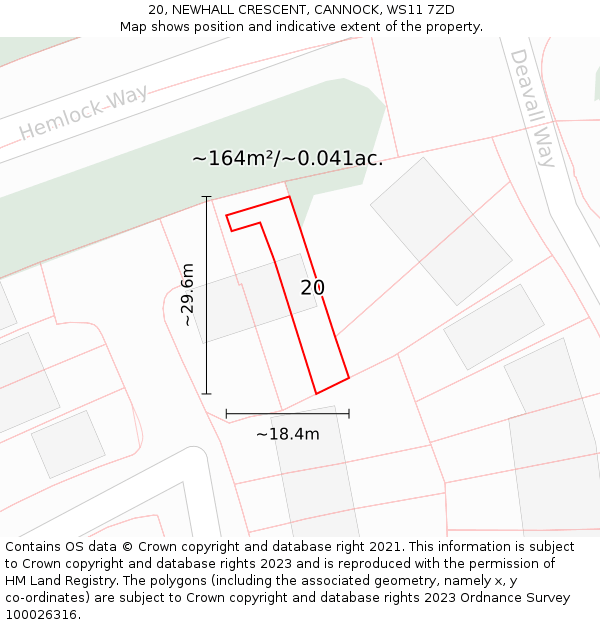 20, NEWHALL CRESCENT, CANNOCK, WS11 7ZD: Plot and title map