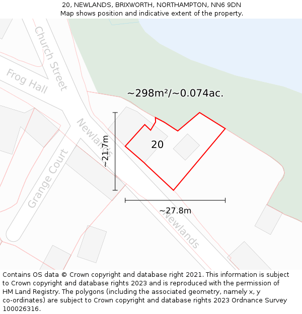 20, NEWLANDS, BRIXWORTH, NORTHAMPTON, NN6 9DN: Plot and title map