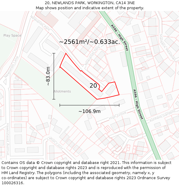 20, NEWLANDS PARK, WORKINGTON, CA14 3NE: Plot and title map