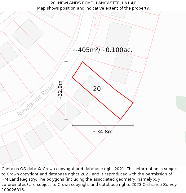20, NEWLANDS ROAD, LANCASTER, LA1 4JF: Plot and title map