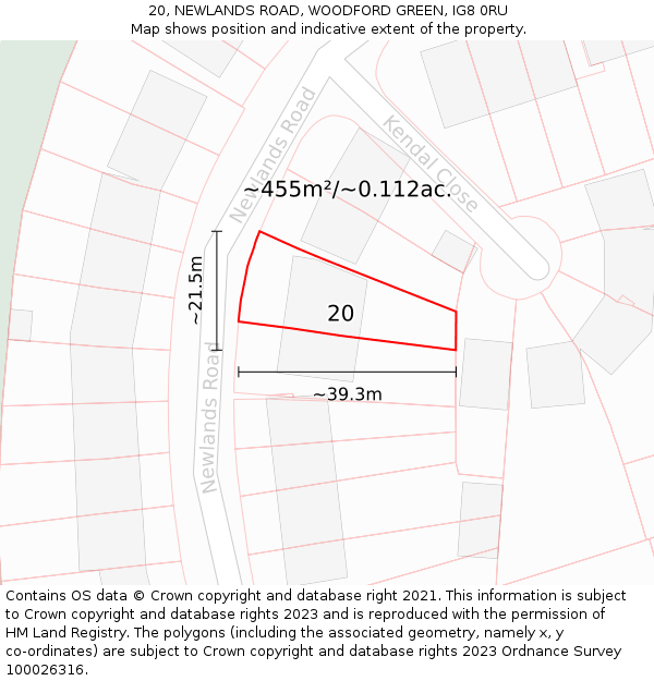 20, NEWLANDS ROAD, WOODFORD GREEN, IG8 0RU: Plot and title map
