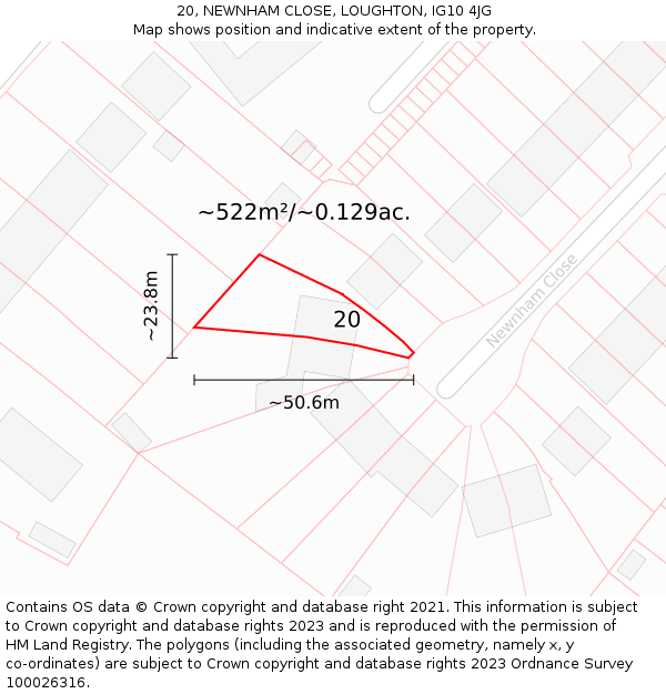 20, NEWNHAM CLOSE, LOUGHTON, IG10 4JG: Plot and title map