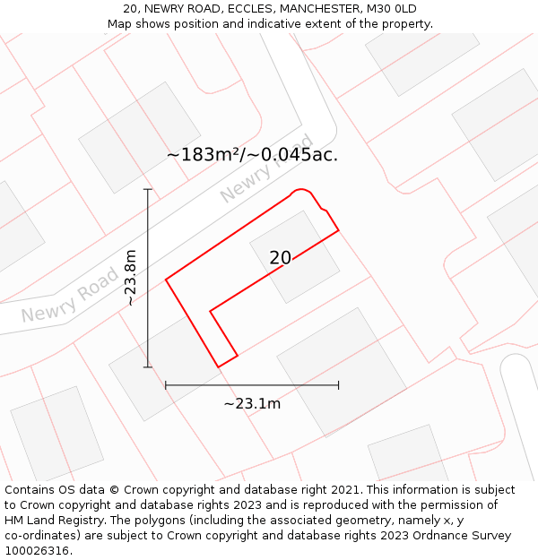 20, NEWRY ROAD, ECCLES, MANCHESTER, M30 0LD: Plot and title map