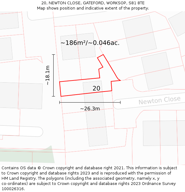 20, NEWTON CLOSE, GATEFORD, WORKSOP, S81 8TE: Plot and title map