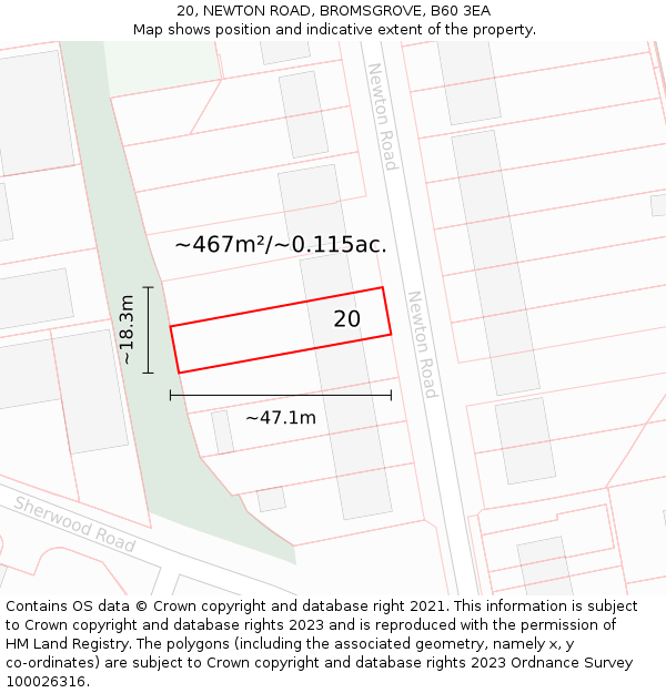 20, NEWTON ROAD, BROMSGROVE, B60 3EA: Plot and title map