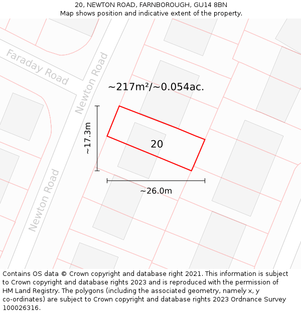 20, NEWTON ROAD, FARNBOROUGH, GU14 8BN: Plot and title map