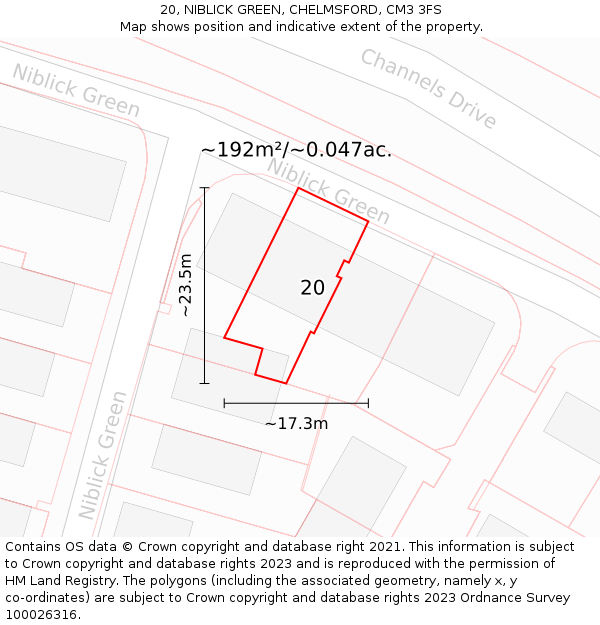 20, NIBLICK GREEN, CHELMSFORD, CM3 3FS: Plot and title map