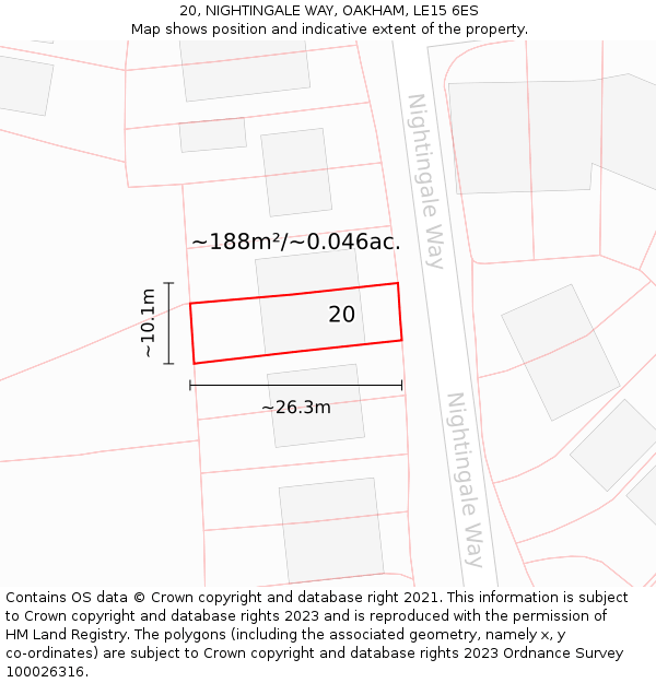 20, NIGHTINGALE WAY, OAKHAM, LE15 6ES: Plot and title map