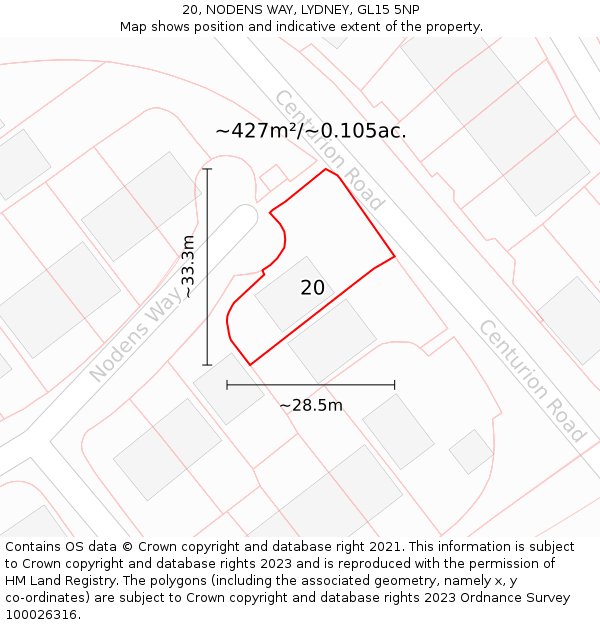 20, NODENS WAY, LYDNEY, GL15 5NP: Plot and title map
