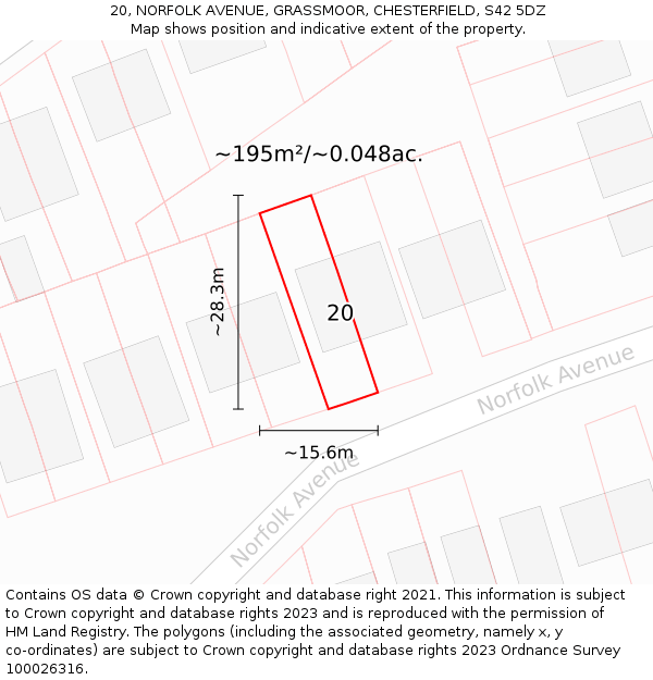 20, NORFOLK AVENUE, GRASSMOOR, CHESTERFIELD, S42 5DZ: Plot and title map