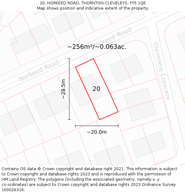 20, NORKEED ROAD, THORNTON-CLEVELEYS, FY5 1QE: Plot and title map
