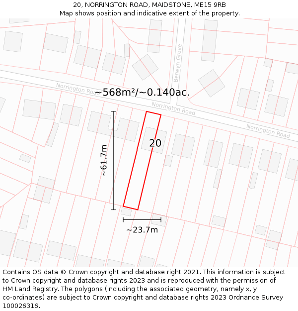 20, NORRINGTON ROAD, MAIDSTONE, ME15 9RB: Plot and title map